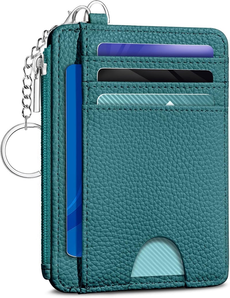 Kelvoris Teal Blue Credit Card Holder Small Wallet Women, Minimalist Slim RFID Blocking Wallet Woman Keychain with Zipper Coin Pocket, Front Pocket Thin Travel Card Case with ID Window Ladies Gifts - Image 1
